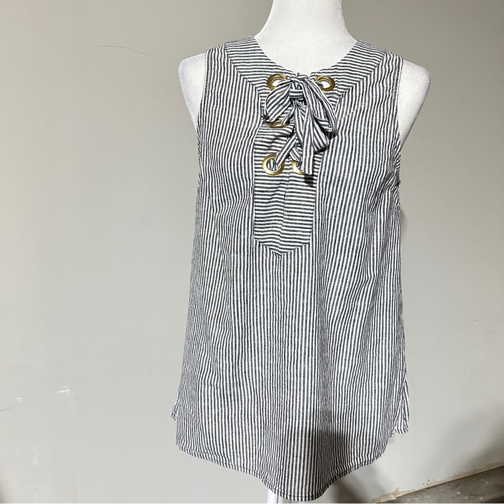 Michael Michael Kors Striped Sleeveless Top with Detail Linen Top Size M